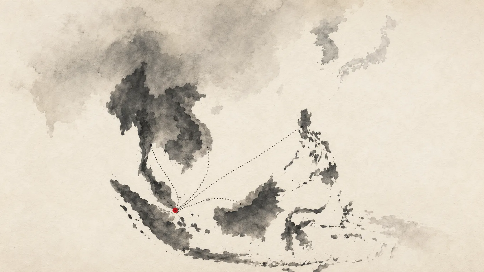 ASEAN sumi-ink map — marketplace selection metaphor